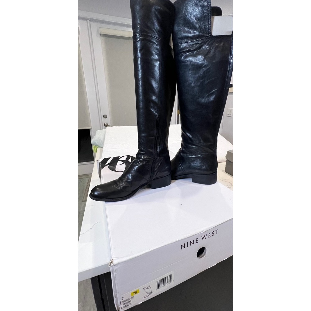 Nine West Noriko Black Knee-High Leather Riding Boots Women 7 M , Gently worn ! - Picture 10 of 16